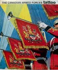 A poster for the Canadian Armed Forces Tattoo 1967 depicting members of the Royal Canadian Dragoons Band with fanfare trumpets.