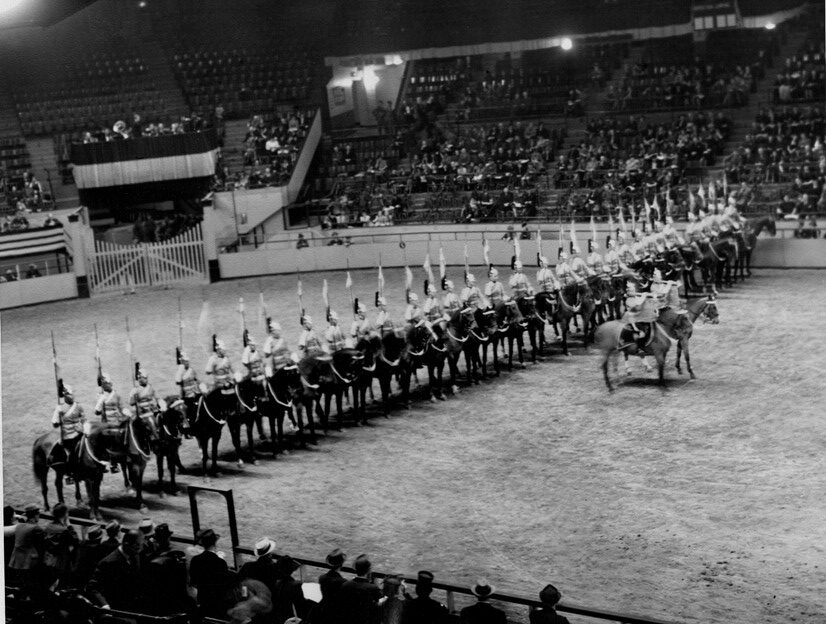 Royal Canadian Dragoons mounted troop final performance at Madison Square Gardens 1938