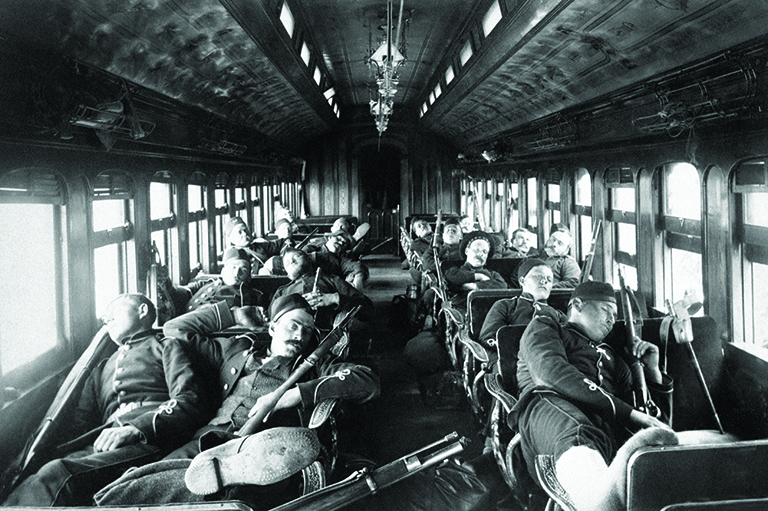 Troops sleeping on the train
